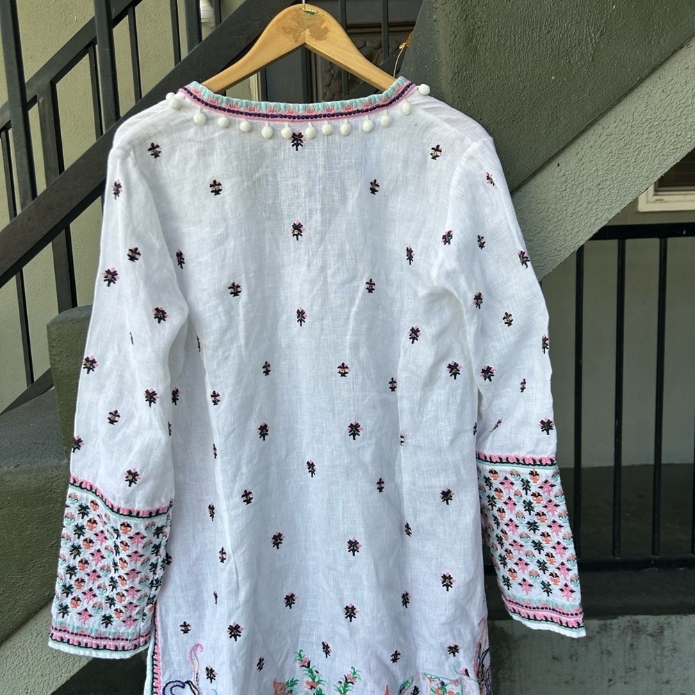 Calypso St Barth Linen Mini Dress Embroidered Swim Coverup Resortwear Sz M - Picture 8 of 10